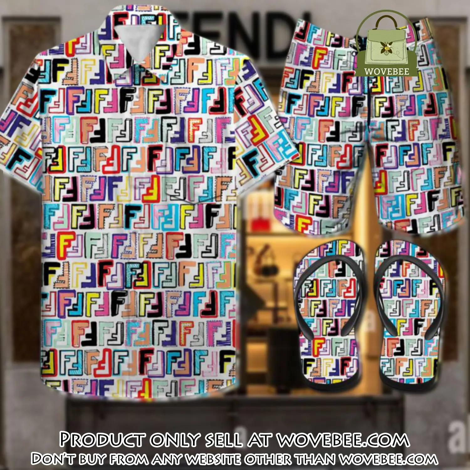 Fendi combo hawaii shirt shorts flip flops luxury brand summer outfit hsf028 wvb0450845